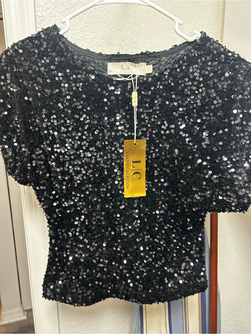 LC Lauren Conrad Black Sequin Crop Top